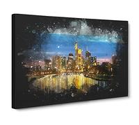 Reflections Of The Frankfurt Skyline Paint Splash Canvas Print | Gallery Wrapped 30mm Frame Wall Art | 20x14 inches | Ready to Hang | Modern Cityscape Picture | Living Room Bedroom Lounge Office