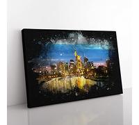 Reflections Of The Frankfurt Skyline Paint Splash Modern Art Canvas Wall Art Print Ready to Hang, Framed Picture for Living Room Bedroom Home Office Décor, 76x50 cm (30x20 Inch)
