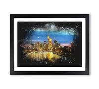 Reflections Of The Frankfurt Skyline Paint Splash Modern Art Framed Print | A2 Black Framed Wall Art | Ready to Hang | Modern Cityscape Picture | Living Room Bedroom Lounge Office