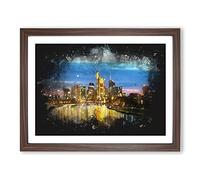 Reflections Of The Frankfurt Skyline Paint Splash Modern Art Framed Print | A2 Walnut Framed Wall Art | Ready to Hang | Modern Cityscape Picture | Living Room Bedroom Lounge Office