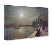 Reflections On The Thames By John Atkinson Grimshaw Canvas Print | Gallery Wrapped 30mm Frame Wall Art | 24x16 inches | Ready to Hang | Classic Picture | Living Room Bedroom Lounge Office