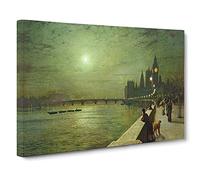 Reflections On The Thames By John Atkinson Grimshaw Canvas Print | Gallery Wrapped 30mm Frame Wall Art | 30x20 inches | Ready to Hang | Classic Picture | Living Room Bedroom Lounge Office