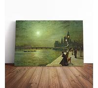 Reflections On The Thames By John Atkinson Grimshaw | Canvas Wall Art Print | Framed & Ready to Hang Picture | Modern Home Decor for Living Room, Bedroom, Kitchen or Office | 30x20 Inches