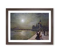 Reflections On The Thames By John Atkinson Grimshaw Classic Painting Framed Print | A3 Walnut Framed Wall Art | Ready to Hang | Classic Historical Picture | Living Room Bedroom Lounge Office