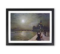 Reflections On The Thames By John Atkinson Grimshaw Classic Painting Framed Print | A4 Black Framed Wall Art | Ready to Hang | Classic Historical Picture | Living Room Bedroom Lounge Office