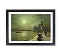 Reflections On The Thames by John Atkinson Grimshaw Framed Print | A2 Black Framed Wall Art | Ready to Hang | Modern Nature Picture | Living Room Bedroom Lounge Office