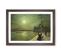 Reflections On The Thames by John Atkinson Grimshaw Framed Print | A2 Walnut Framed Wall Art | Ready to Hang | Modern Nature Picture | Living Room Bedroom Lounge Office