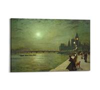 Reflections on The Thames Westminster by John Atkinson Grimshaw Poster Art Picture Print Decorative Painting Canvas Wall Art Living Rooms Bedroom Painting 12x18inch(30x45cm)