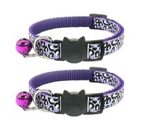 Reflective 2 Pack Breakaway Cat Collars with Bell Leopard Pattern Cute Kitty Adjustable 7.5-12.5 Inch Safe Kitten Collars Charms (Purple)