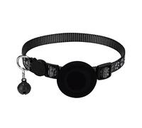 Reflective Adjustable Cat Collar with Airtag Holder and Breakaway Feature for Enhanced and Comfort (Black, One Size)