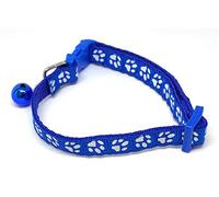 Reflective & Adjustable Cat, Dog, Small Animal Pet Collar; Bells to Stop Hunting. Funky Patterned, Paw Prints. Designed for Visibility [BLUE PAWS]