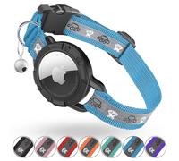 Reflective AirTag Cat Collar, Integrated Cat Tracker Collar with Air Tag Holder and Bell, Safety Elastic Band Cat GPS Collars for Girl Boy Cats, Kittens and Puppies (Blue, S)