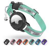 Reflective AirTag Cat Collar, Integrated Cat Tracker Collar with Air Tag Holder and Bell, Safety Elastic Band Cat GPS Collars for Girl Boy Cats, Kittens and Puppies (Green,S)