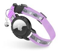 Reflective AirTag Cat Collar, Integrated Cat Tracker Collar with Air Tag Holder and Bell, Safety Elastic Band Cat GPS Collars for Girl Boy Cats, Kittens and Puppies (Lilac,S)