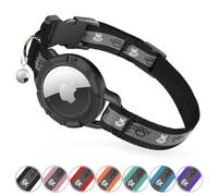 Reflective AirTag Cat Collar, Integrated Cat Tracker Collar with Air Tag Holder and Bell, Safety Elastic Band Cat GPS Collars for Girl Boy Cats, Kittens and Puppies (Black, XS)