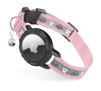 Reflective AirTag Cat Collar, Integrated Cat Tracker Collar with Air Tag Holder and Bell, Safety Elastic Band Cat GPS Collars for Girl Boy Cats, Kittens and Puppies (Pink, S)