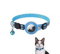 Reflective AirTag Cat Collar with AirTag Holder and Bell, Lightweight Cat Tracker with Breakaway Safety Buckle (Blue)
