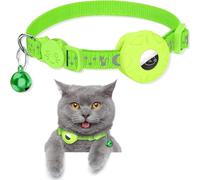 Reflective AirTag Cat Collar with AirTag Holder and Bell, Lightweight Cat Tracker with Breakaway Safety Buckle (Green)