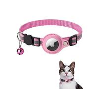 Reflective AirTag Cat Collar with Holder and Bell, Lightweight Cat Tracker with Breakaway Safety Buckle - Pink