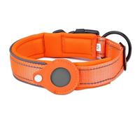 Reflective Airtag Dog Collar, Adjustable Pet Collar with AirTag Holder Case & Comfortable Padded for Small Medium Dogs and Cats(Orange,M)