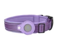 Reflective Airtag Dog Collar, Adjustable Pet Collar with AirTag Holder Case & Comfortable Padded for Small Medium Dogs and Cats(Purple,XL)
