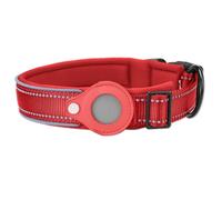 Reflective Airtag Dog Collar, Adjustable Pet Collar with AirTag Holder Case & Comfortable Padded for Small Medium Dogs and Cats(Red,L)