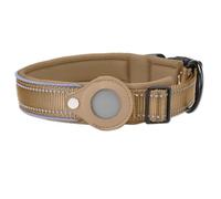 Reflective Airtag Dog Collar, Adjustable Pet Collar with AirTag Holder Case & Comfortable Padded for Small Medium Dogs and Cats(Khaki,XL)