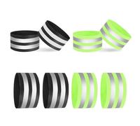 Reflective Bands Set, 8 Pcs Elastic Reflective Wrist Strap, High Visibility Bike Ankle Bands Reflector Armband Strong Reflective Strips Reflective Bands for Outdoor Jogging, Cycling (Green and Black)
