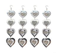 Reflective Bird Deterrent Wind Chime Outdoor Decorative Metal Hanging Ornament for Garden Porch Patio Window with 12 Leaves in Circle Heart Water Drop Fish Bone Shape(heart)