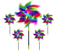 Reflective Bird Repellent Windmill, Pack of 5 Multicolors Stripe Bird Scarer Windmills, Deterrent Rainbow Wind Spinners Pinwheel for Protection of Crops, Fruits, Flowers to Keep Birds Away from Garden