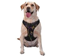 Reflective black and gold flowers printed dog harness breathable adjustable pet vest 4 sizes S with quick-release buckles suitable for walks and camping
