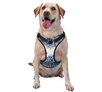Reflective Blue Butterflies White Flowers printed dog harness breathable adjustable pet vest 4 sizes M with quick-release buckles suitable for walks and camping