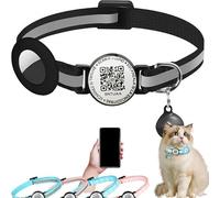 Reflective Breakaway Smart Cat Collar - QR Code Anti-Lost Cat ID Tag Collar With AirTag Holder, Adjustable Nylon Collar with Bell Charm for Indoor Outdoor Cats Kittens, No App No Subscrip