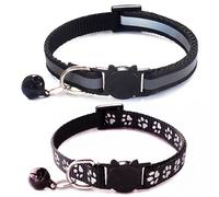 Reflective Cat Collar Breakaway with Bell,Black 2-Pack Cute Nylon Kitten Collar with Bell,Adjustable Reflective Cat Collars for XXS XSmall Girl Pets Female Kitty X-Small,Neck 7-12 Inch