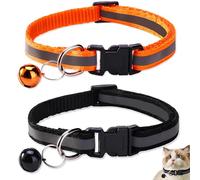 Reflective Cat Collar Breakaway with Bells,2 PCS Kitten Collar for Boy and Girl Cats,Adjustable 7.5-12.6 Inch,Easy to Install(Black Orange)