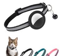 Reflective Cat Collar Fits for AirTag Holder, Breakaway Safety Buckle, Bell & Adjustable Strap for Cats Kittens - Compatible with Apple AirTag, Anti-Lost Pet Tracker Collar,Black