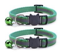 Reflective Cat Collar with Bell 2pcs Breakaway Adjustable Solid Color Kitten Safety Collars for Kitty Boys & Girls Pet Supplies (Green A)