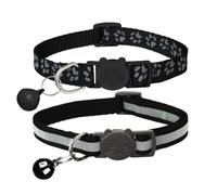 Reflective Cat Collar with Bell Personalized Adjustable Safety Buckle Collar for Male Cats Girls Boys Black 2 Pack
