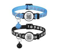 Reflective Cat Collar with Pet ID Tag,Breakaway Cat Collars, Cat Collar with QR Code Name Tag, Cat Collar with Bells,Scan QR Receive Instant Pet Location Alert Email 2Pack(Blue&Black)