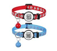 Reflective Cat Collar with Pet ID Tag,Breakaway Cat Collars, Cat Collar with QR Code Name Tag, Cat Collar with Bells,Scan QR Receive Instant Pet Location Alert Email 2Pack(Red&Blue)