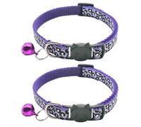 Reflective Cat Collar with Safety Clasp and Bell, Pack of 2 Adjustable Collar Cat Kitten 19-32 cm (Purple)