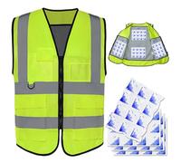 Reflective Cooling Vest with 4 Ice Packs for Men Women, High Visibility Security Safety Vest for Hot Weather Work, Outdoor Construction, Fishing
