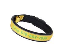 Reflective Custom Dog Collar Personalized Embroidery Pet Collar Embroidered Phone Name(Yellow 1,L)