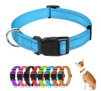 Reflective Dog Collar Soft Nylon Neoprene Padded Breathable Pet Collar with Safety Buckle Adjustable Pet Collars for Medium Dogs (Blue)