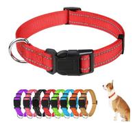 Reflective Dog Collar Soft Nylon Neoprene Padded Breathable Pet Collar with Safety Buckle Adjustable Pet Collars for Medium Dogs (Red)