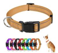 Reflective Dog Collar Soft Nylon Neoprene Padded Breathable Pet Collar with Safety Buckle Adjustable Pet Collars for Medium Dogs (Khaki)