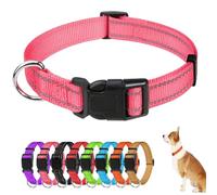 Reflective Dog Collar Soft Nylon Neoprene Padded Breathable Pet Collar with Safety Buckle Adjustable Pet Collars for Medium Dogs (Pink)
