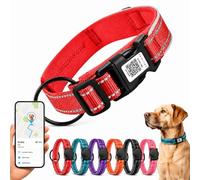 Reflective Dog Collar with Waterproof AirTag Protective Holder, Padded Dog Collar with QR ID Tag, Adjustable Meduim Dog Collar for Small Medium Large Dogs, Night Safety (Red, S, With ID Tag)