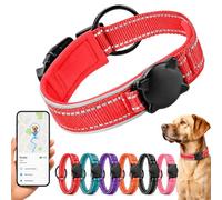 Reflective Dog Collar with Waterproof AirTag Protective Holder, Padded Dog Collar with QR ID Tag, Adjustable Meduim Dog Collar for Small Medium Large Dogs, Night Safety (Red, S, Without ID Tag)