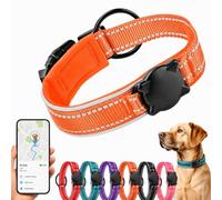 Reflective Dog Collar with Waterproof AirTag Protective Holder, Padded Dog Collar with QR ID Tag, Adjustable Meduim Dog Collar for Small Medium Large Dogs, Night Safety (Orange, M, Without ID Tag)